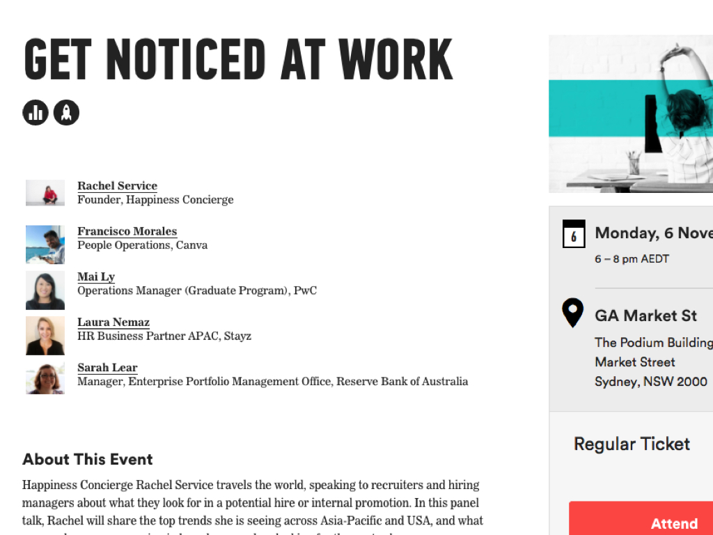 Example of a Get Noticed event here . A 'pilot' for what became this .