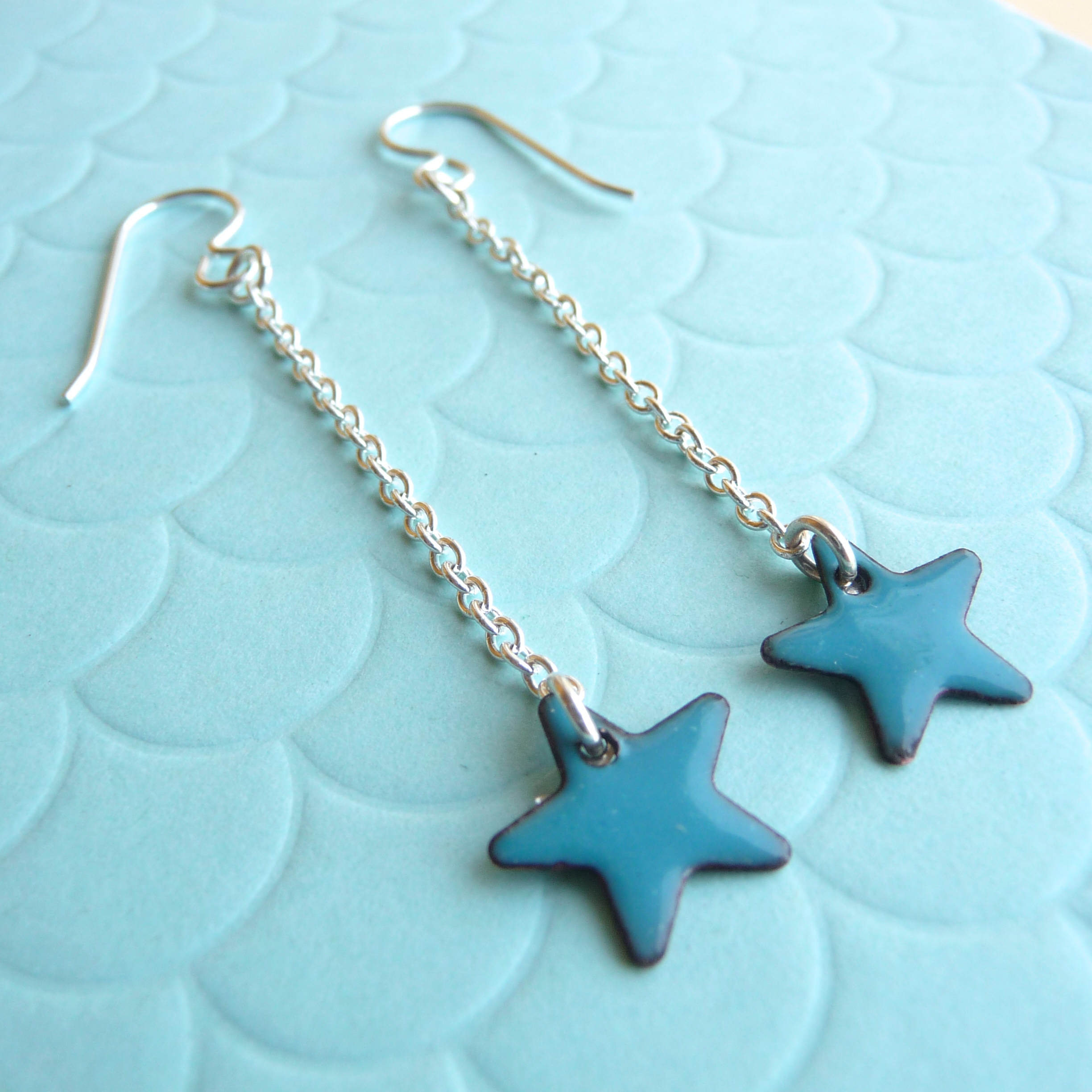 Long Dangle Blue Star Earrings