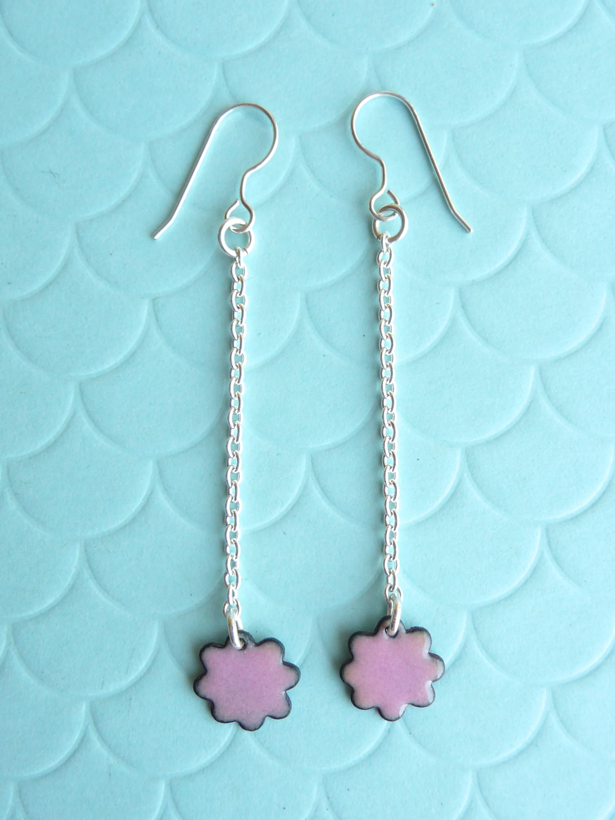 Long Dangle Pink Flower Earrings