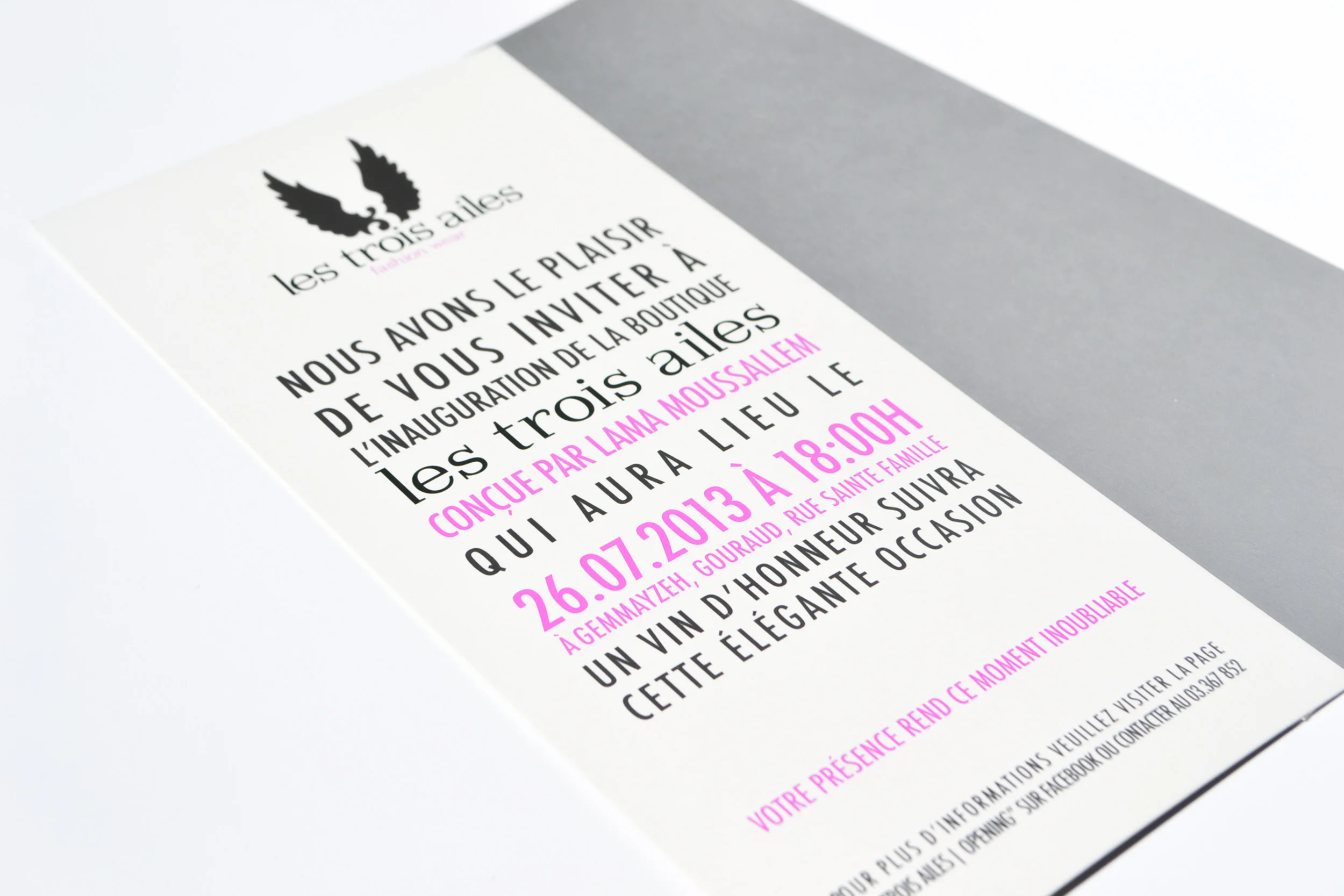 The logo was designed with an emphasis on the number 3, which was positioned in the middle, flanked by two wings. The number 3 represents the three sisters surrounded by their father's wings. I produced the trademark in a way that mimics the structure and edginess of the clothes that Lama designs.
