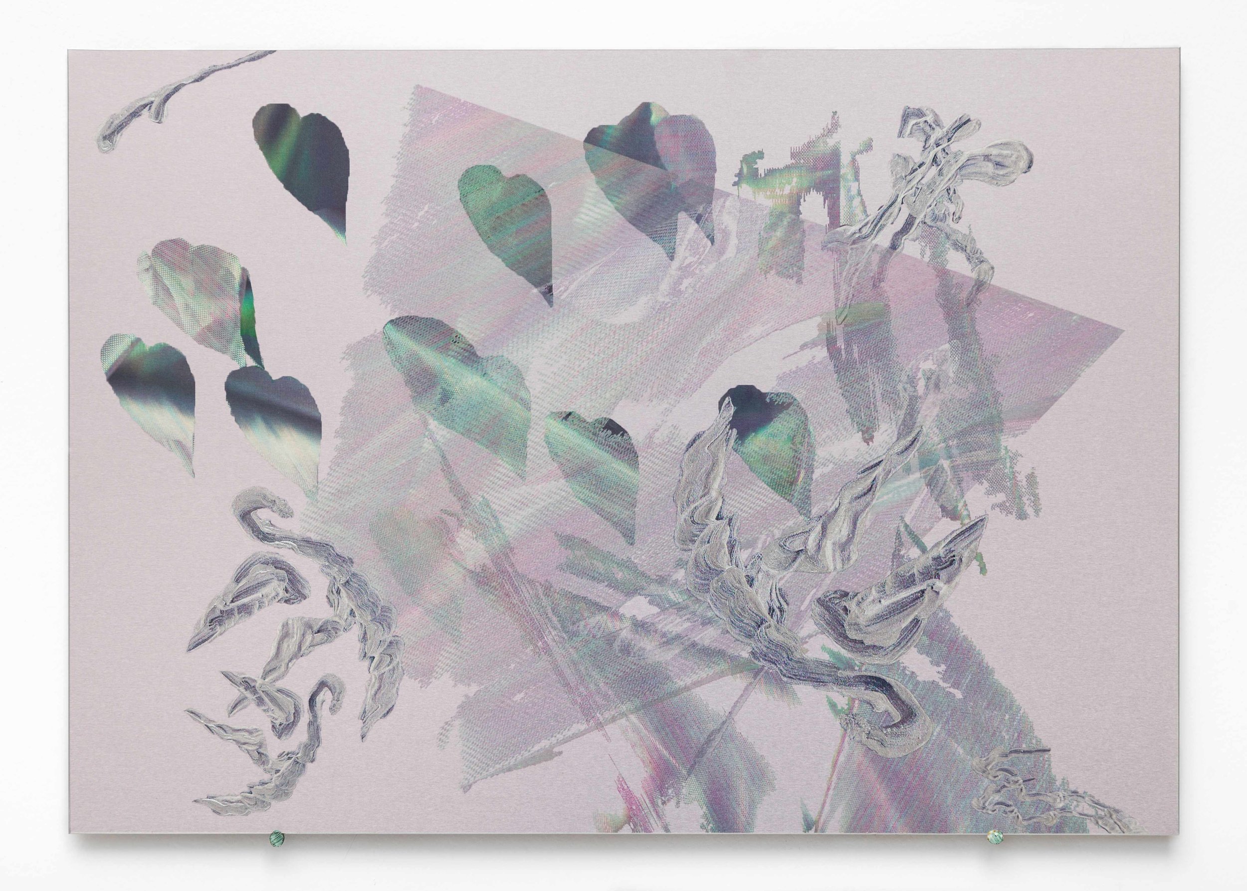   Blow Up , iridescent paint and dye-sublimation print on brushed aluminium, 30 x 42cm  Photo: Docqment   Enquire  