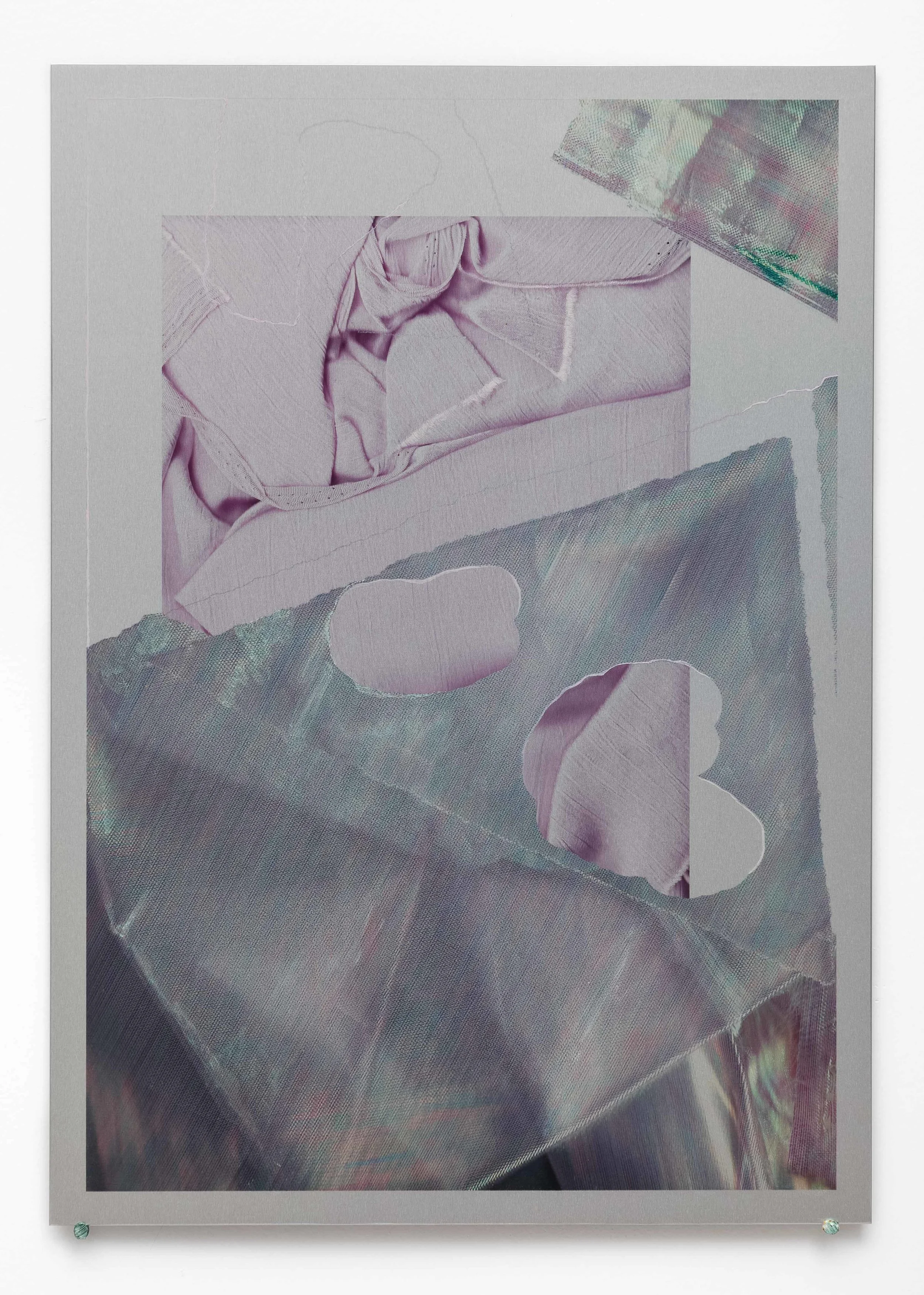 Which Way , iridescent paint and dye-sublimation print on brushed aluminium, 42 x 30cm Photo: Docqment Enquire