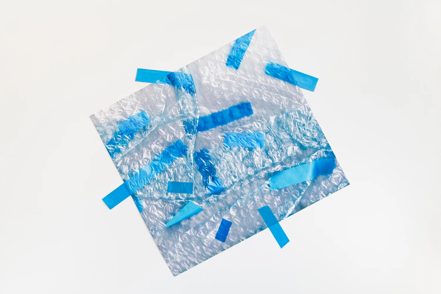 Lilium Burrow, Blue Line , inkjet print on Tyvek, tape, acrylic paint, 85 x 85cm Installation view at Bus Projects, Melbourne 2018 Photo: Christo Crocker