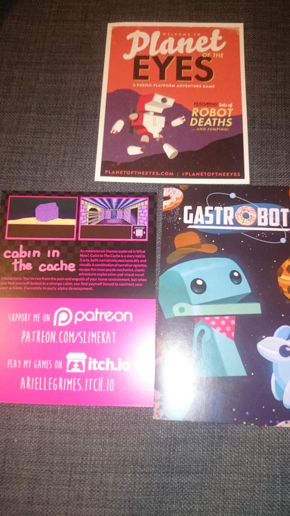 Cards from Planet Of The Eyes, GastroBots, and Arielle Grimes