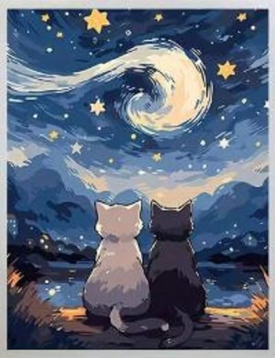 Kids Paint Class Starry Night! *Meow*