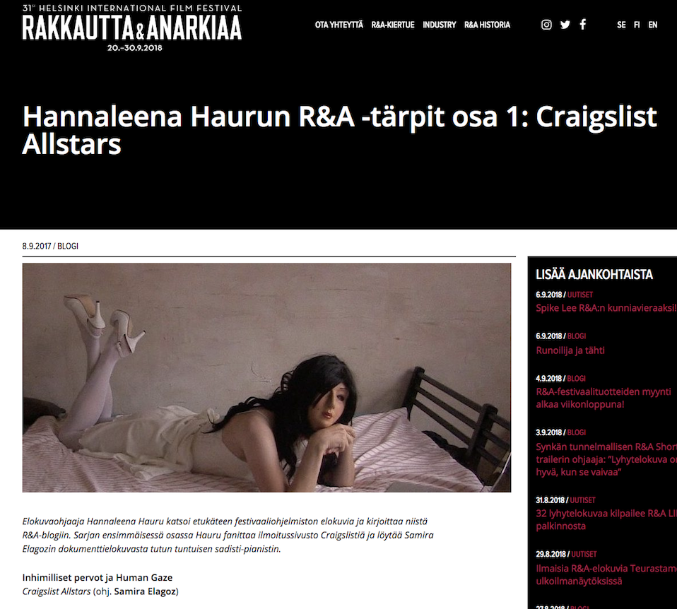 LOVE & ANARCHY Review: " An accurate term for Elagoz’s movies would be “human gaze”. Craigslists Allstars deconstructs the male gaze without putting men under the “female gaze”. The camera is in conversation, the gaze shifts. It’s not a battle which gender’s gaze it is about.