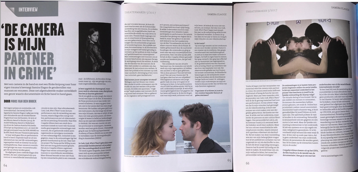 THEATERMAKER MAGAZINE Interview: " The camera is my partner in crime"