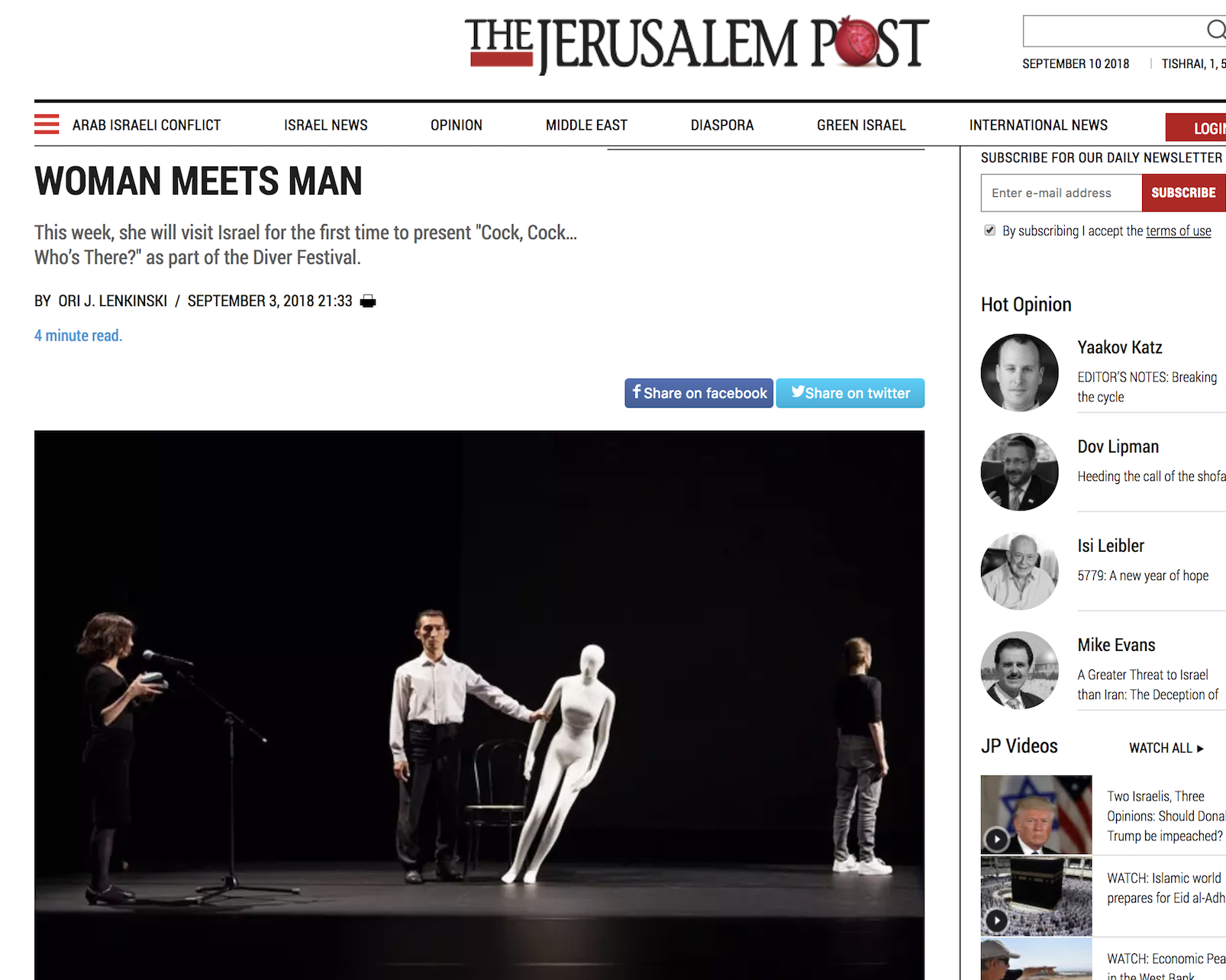 THE JERUSALEM POST Interview: “Though film and television are rife with representations of romantic exchange, Elagoz’s take on these meetings is utterly unpredictable.”