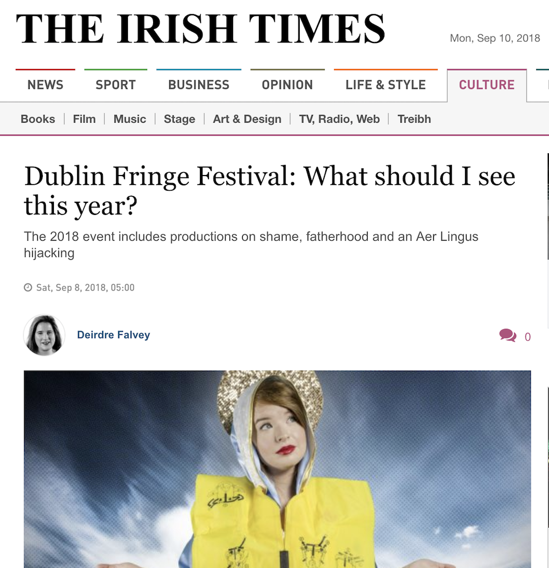 IRISH TIMES Recommendation: "What to see at Dublin Fringe?"