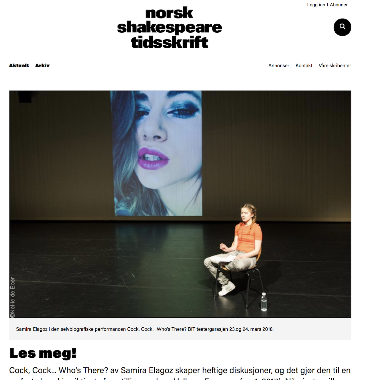 Shakespearetidsskrift Article: “One of the most important show of the year