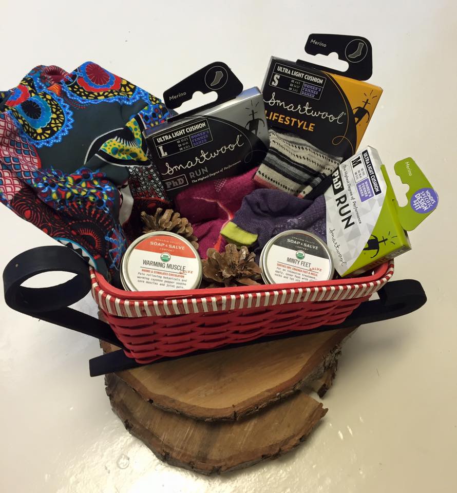 Zen Package $110 - LuLaRoe OS Buttery Leggings, 2 Pair of Smartwool Running Socks & Smartwool Light Cushion Socks from Arthur's Shoe Tree. Accompanied by Warming Muscle & Minty Feet Salve from Chagrin Valley Soap & Salve Company