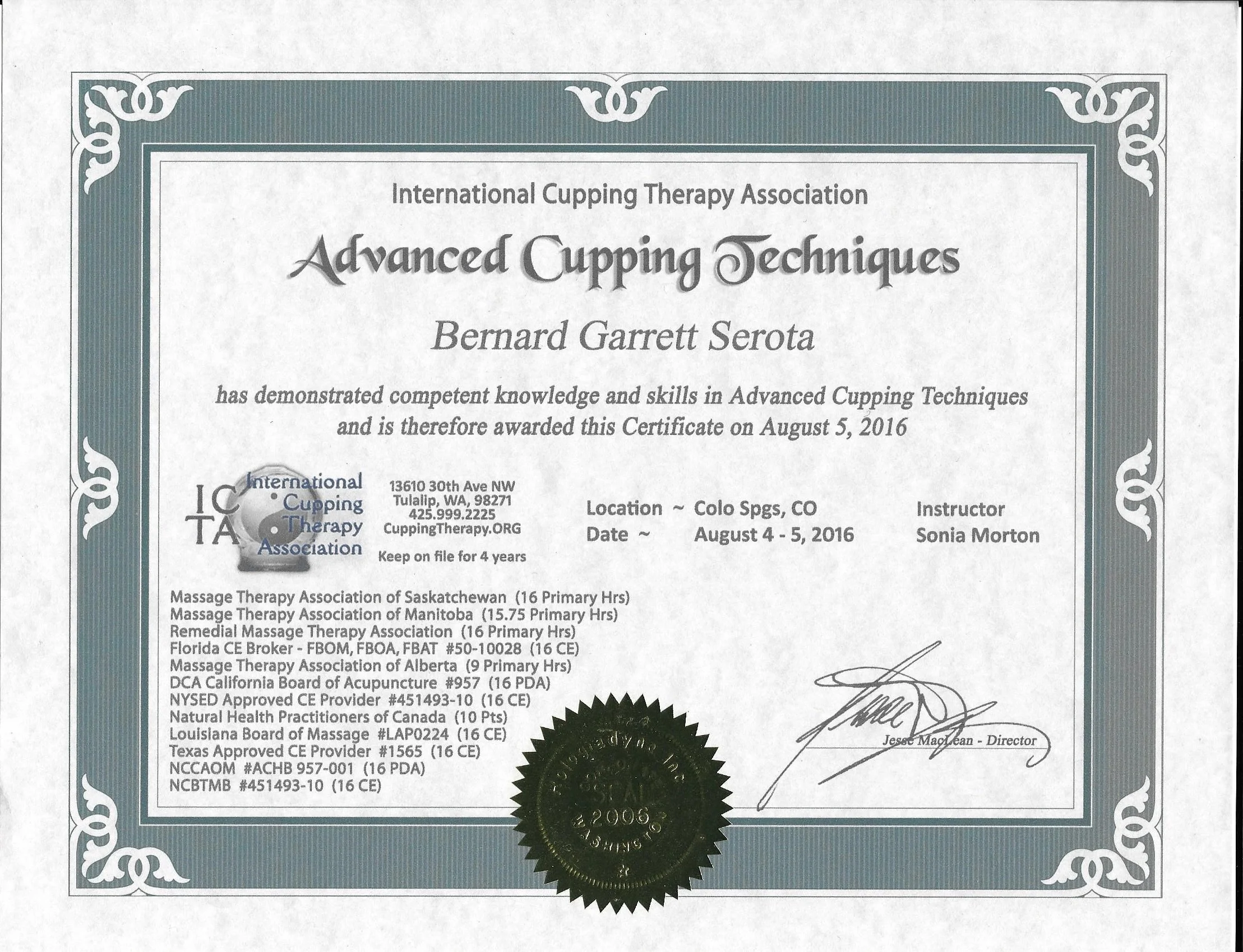 Advanced Cupping Techniques Certifcation