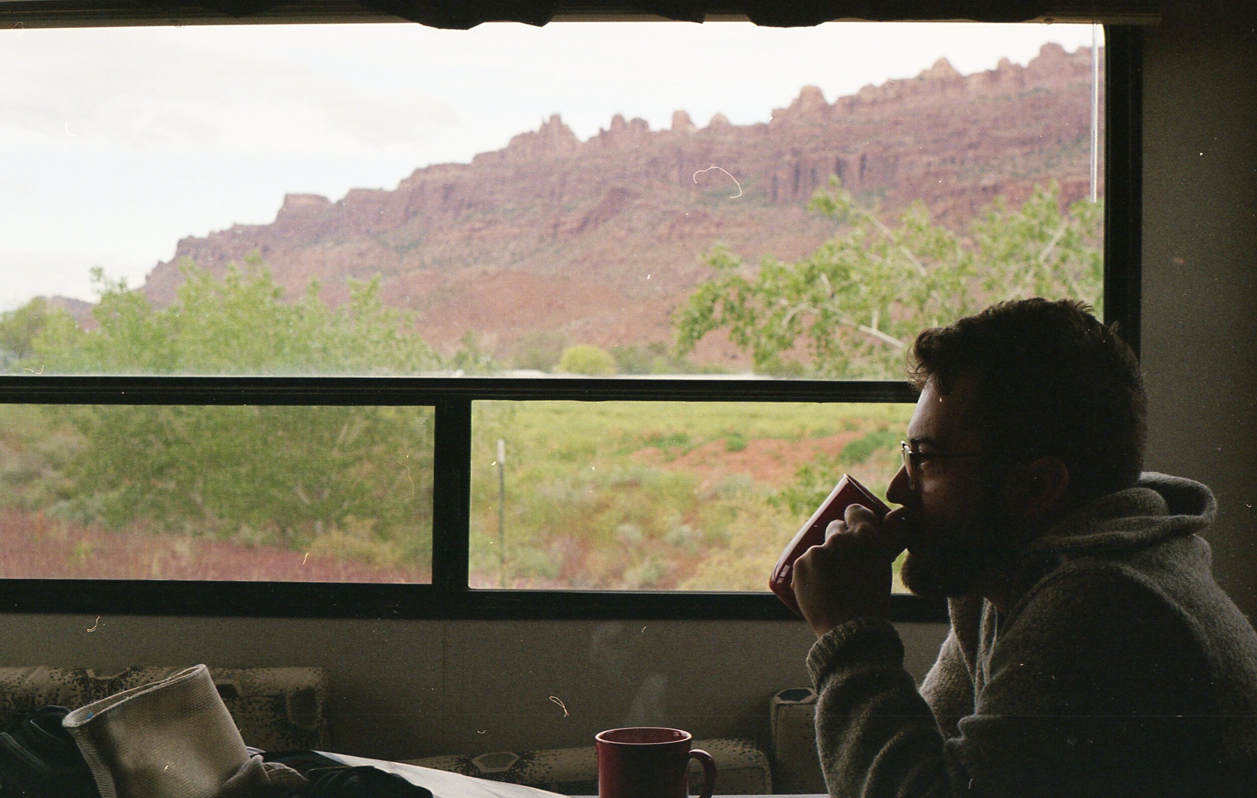  Digital scan of color film: Morning coffee in Moab, Utah, 2019 