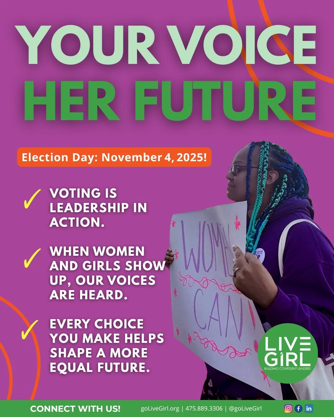 Election Day is next week — and your voice has power. When you vote, you model courage, leadership, and change for the next generation of girls. πͺ
#BeTheChange and join us in making a difference this Election Day. Tag someone who needs to hea