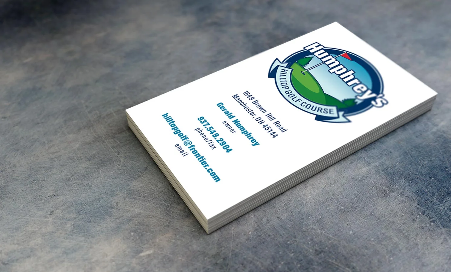 Humphrey Hilltop Golf Course business card - front.