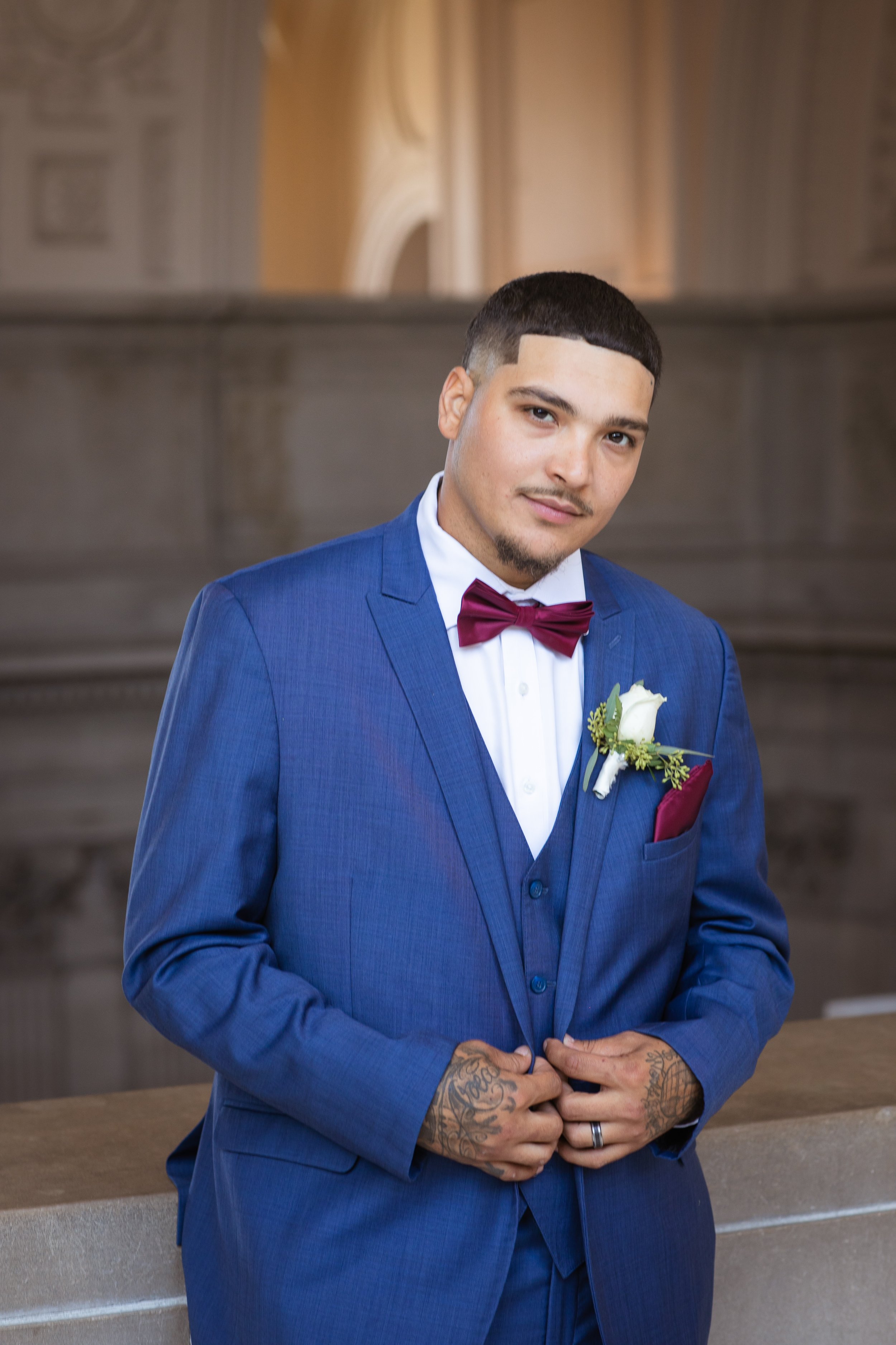 sf city hall wedding groom photo