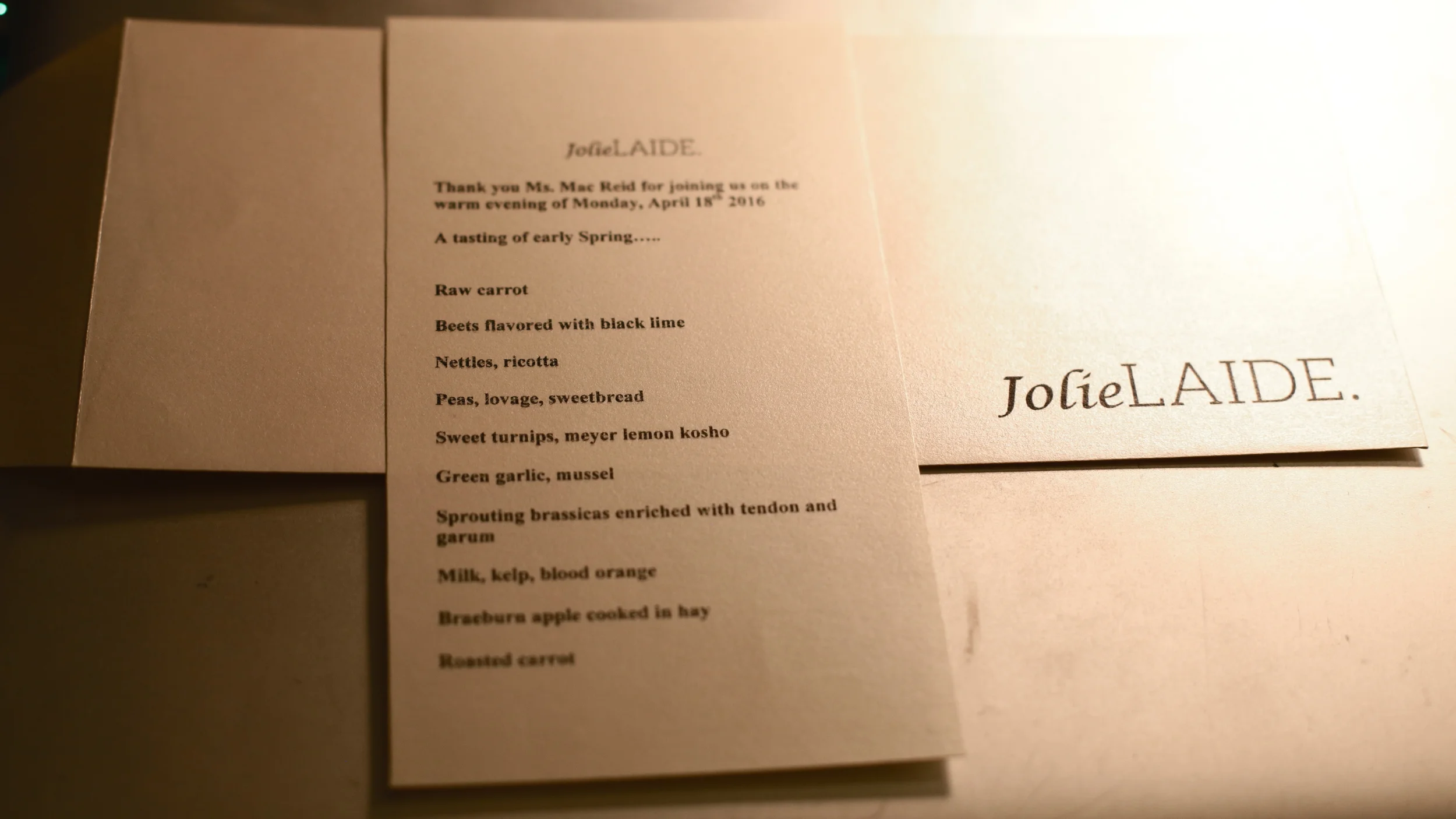 Our evening's tasting menu. 