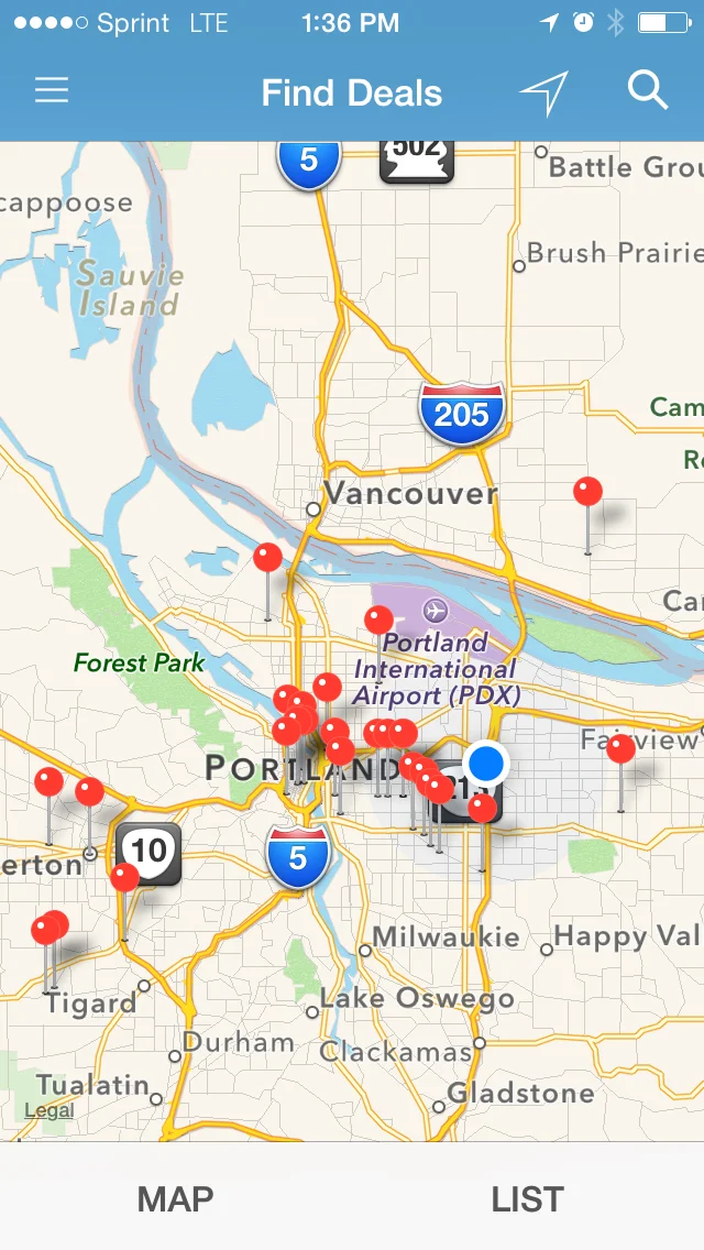 Map view shows business deals surrounding potential customers