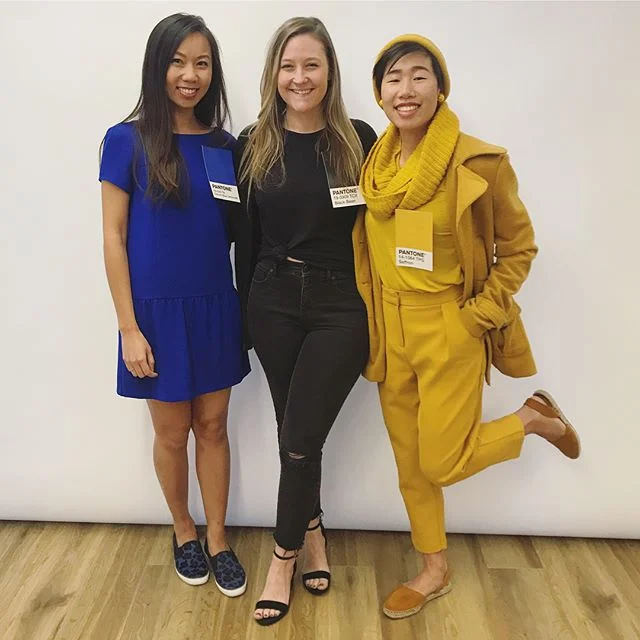 Design team costumes: Pantone swatches! 💙🖤💛
.
If you know me, you've probably seen my iconic mustard coat. I got it many years ago at a thrift store and somehow the mustard collection has grown. Guess it's my personal brand color now. 🤷♀️