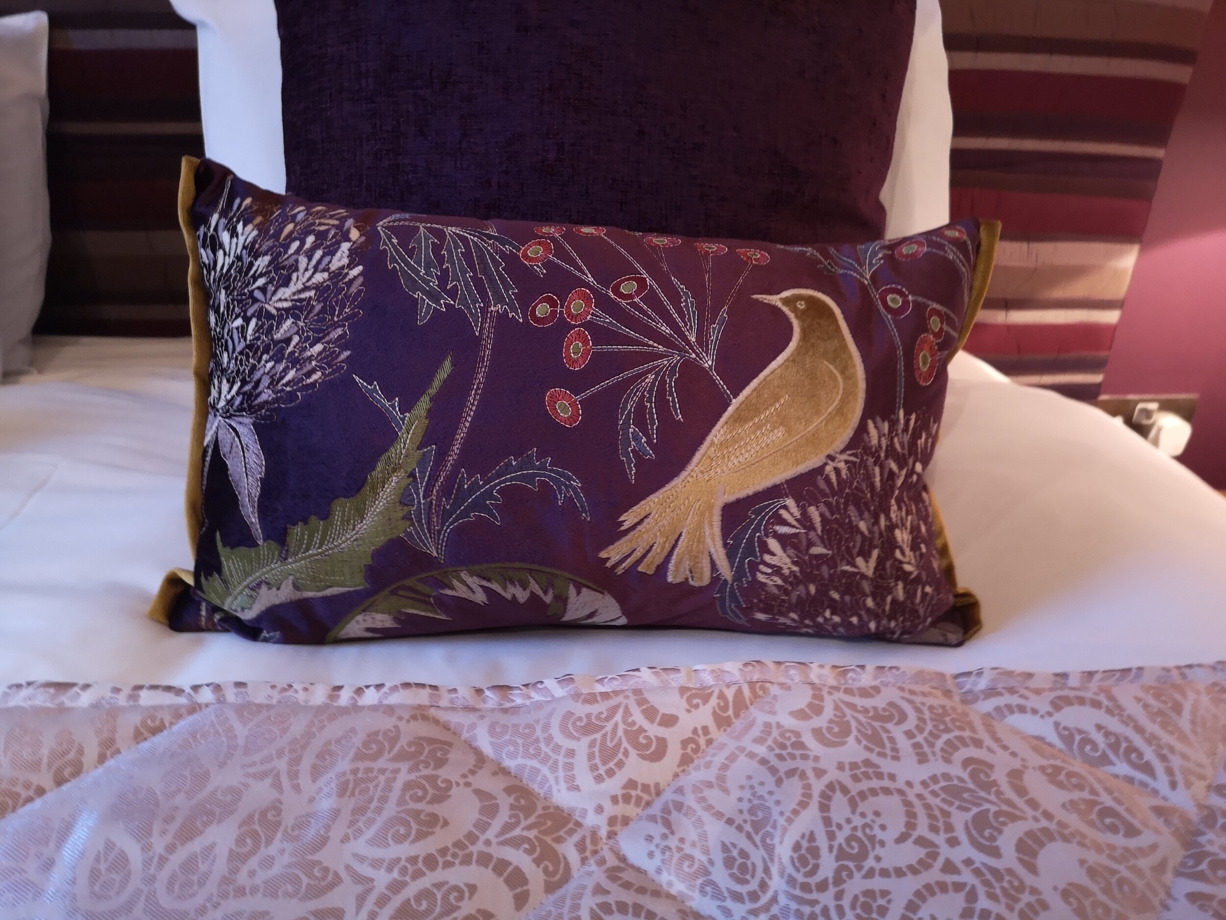 Gorgeous soft furnishings in The Cherry Suite