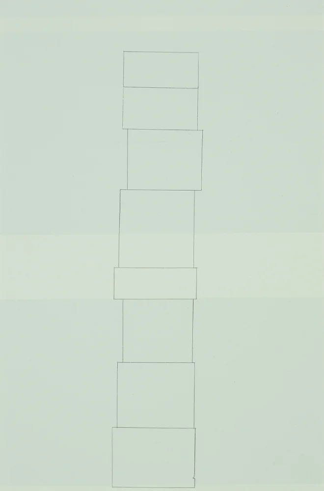 All Cloud Box Stack, graphite transfer on screenprint, 15.5 x 10 inches