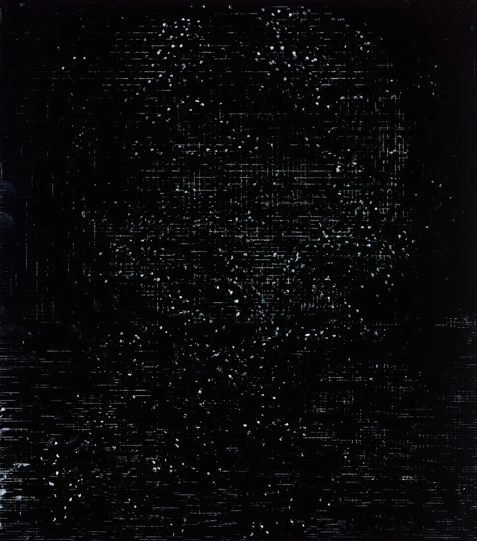 Pious Patty 2016 etching ink and enamel on panel 52 x 46"