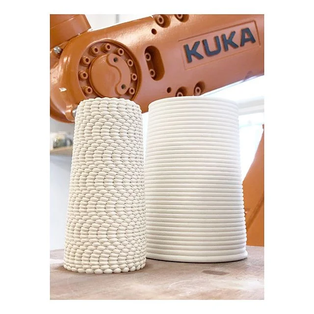 Technological craft..Porcelain and a KUKA robot ☺️ really great day back in the studio working with @jano_veliz 🙏 looking forward to sharing more soon as we develop towards architectural applications #kukarobotics #kukaroboticsuk #design #nature #inspiration #art #ceramics #generativedesign #kuka #industry40 #machinelearning #ai #architecture #science #materialscience #porcelain #art #sculpture #software #3dprinting #autodesk #wip #experiment #robotics #engineering #sustainability #clay #technology #craft #porcelain