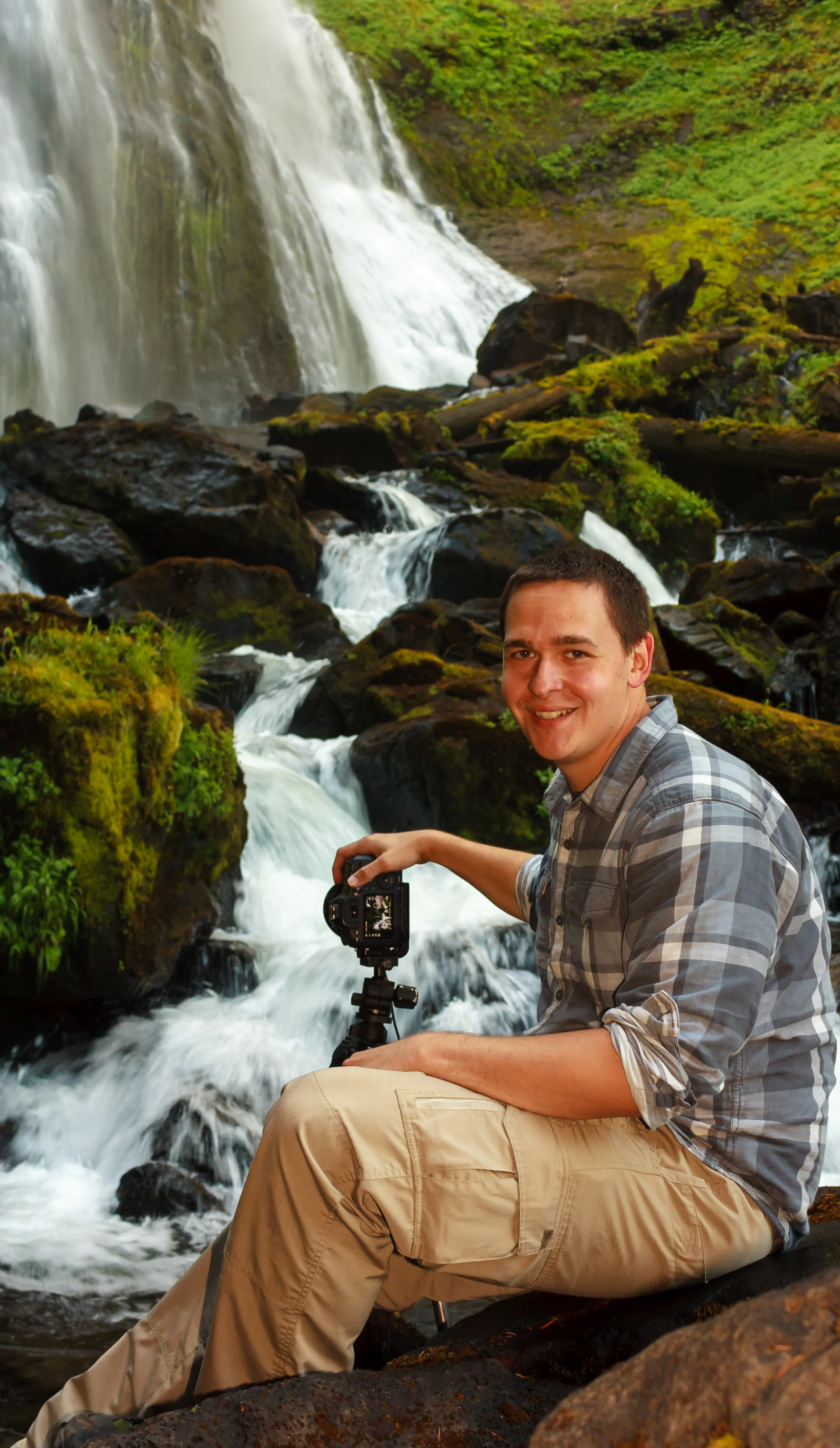 Photographing middle tier of Falls Creek Falls. Photo by Tyler Hochstein