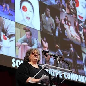 Teresa Thuman accepting a Gregory Award for Theatre of the Year on behalf of Sound Theatre Company.