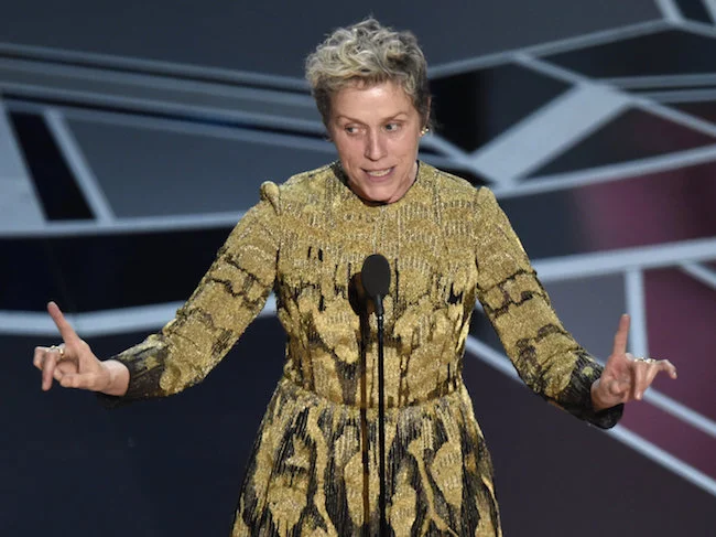 Frances McDormand during her Oscar acceptance speech for a lead role in Three Billboards Outside Ebbing, Missouri. Photo: Chris Pizzello/Invision/AP