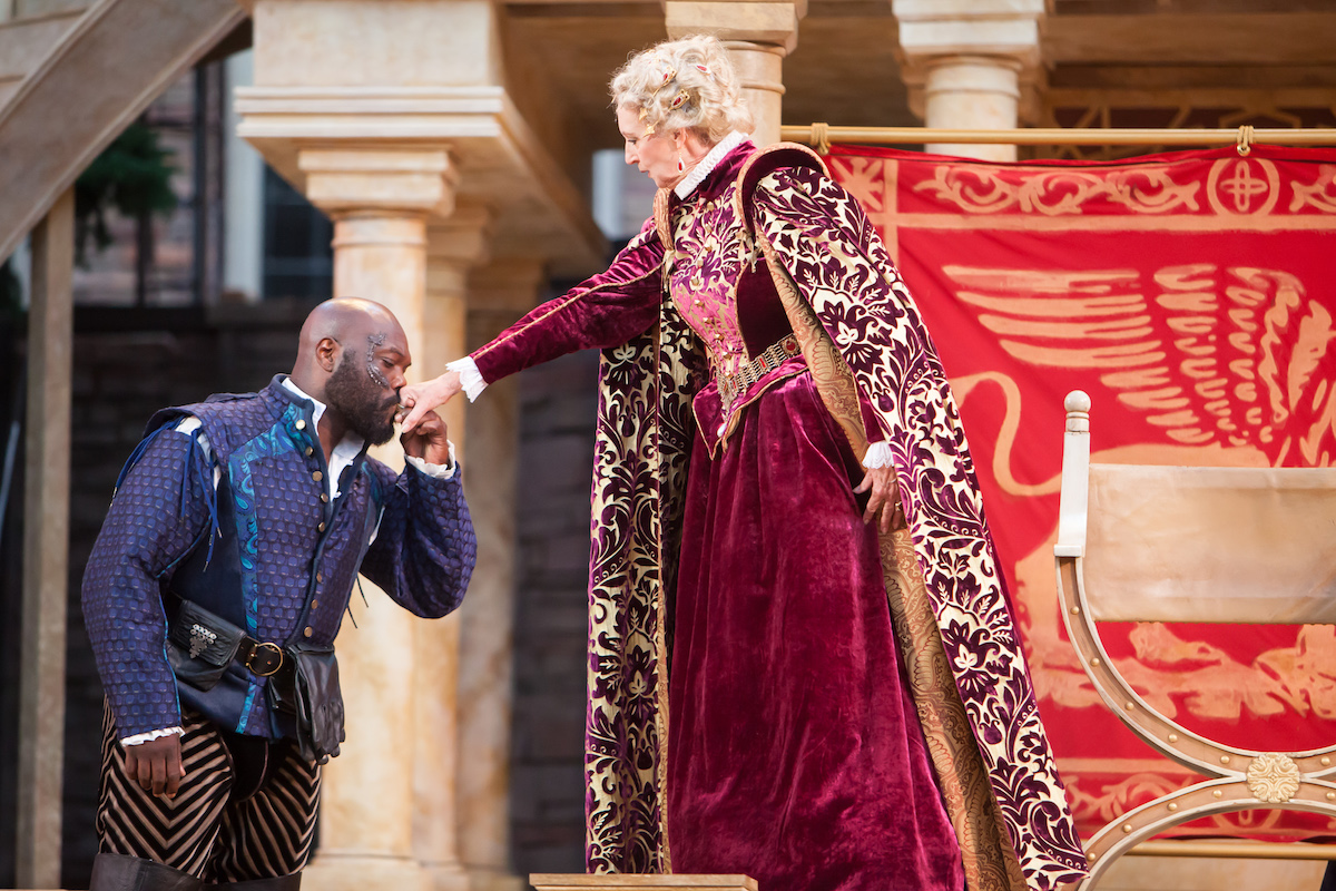 Othello : Peter Macon as Othello, Anne Sandoe as the Duchess of Venice. (Photo credit Jennifer Koskinen)
