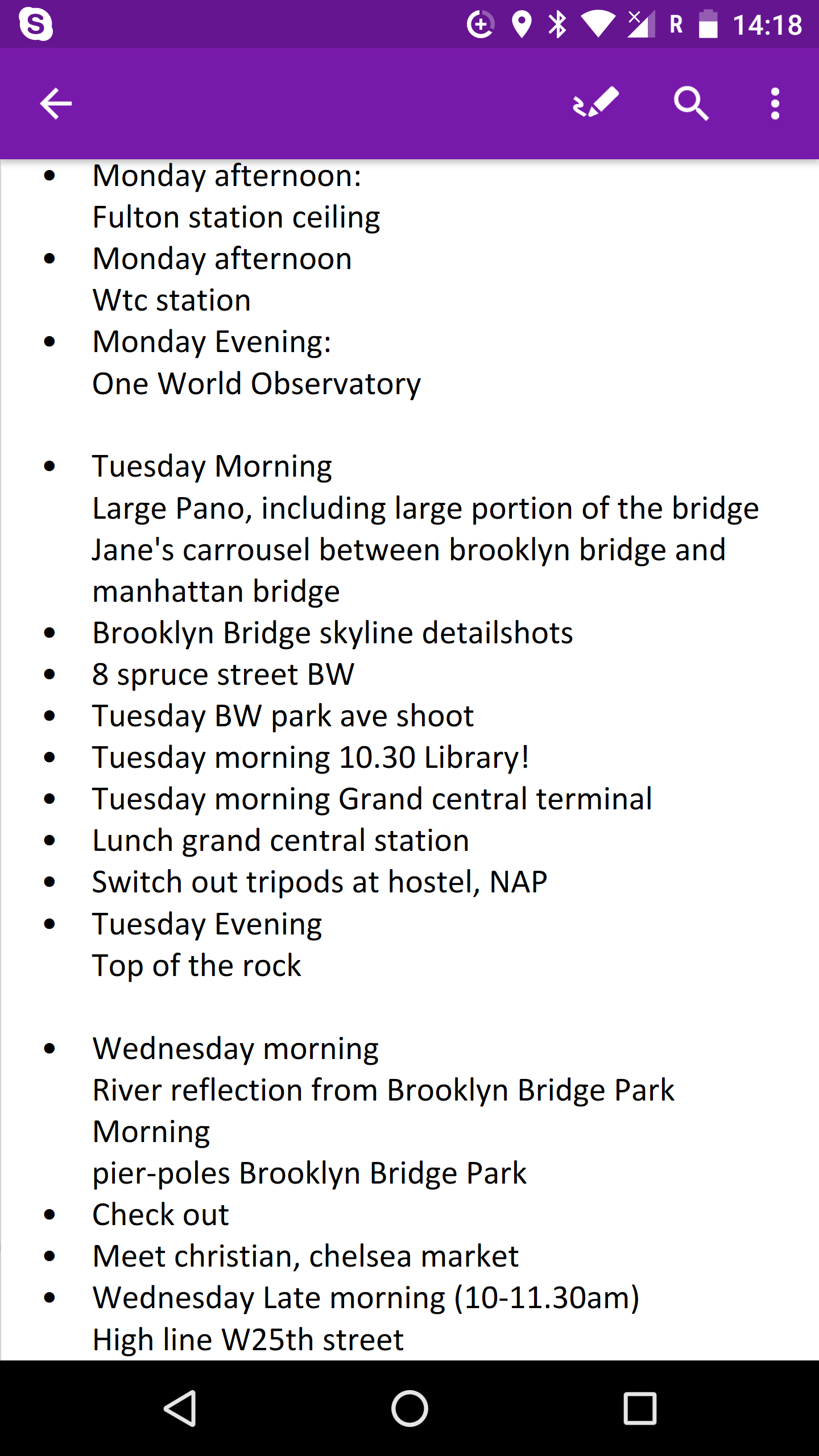 My shot-list for a total of 48 hours in New York.