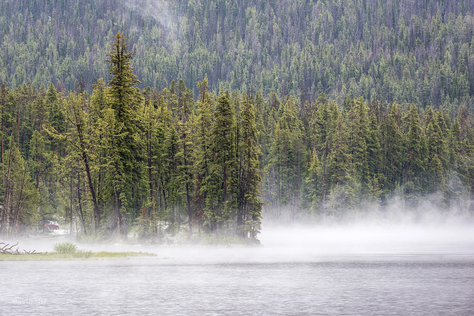The cold weather and rain transformed some of Yellowstone's landscapes into scenes right out of a fairy tale, such as Sylvan Lake close to Sylvan Pass!
