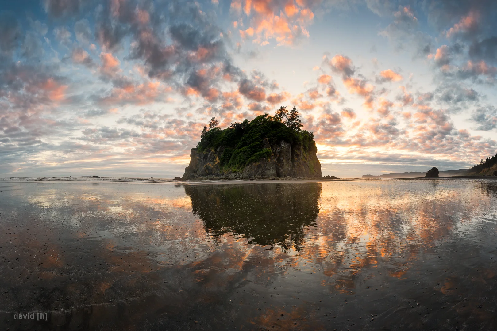 Sunset at Ruby Beach - perfect reflection due to the lowering tide leaving lots of water behind on the flat beach.