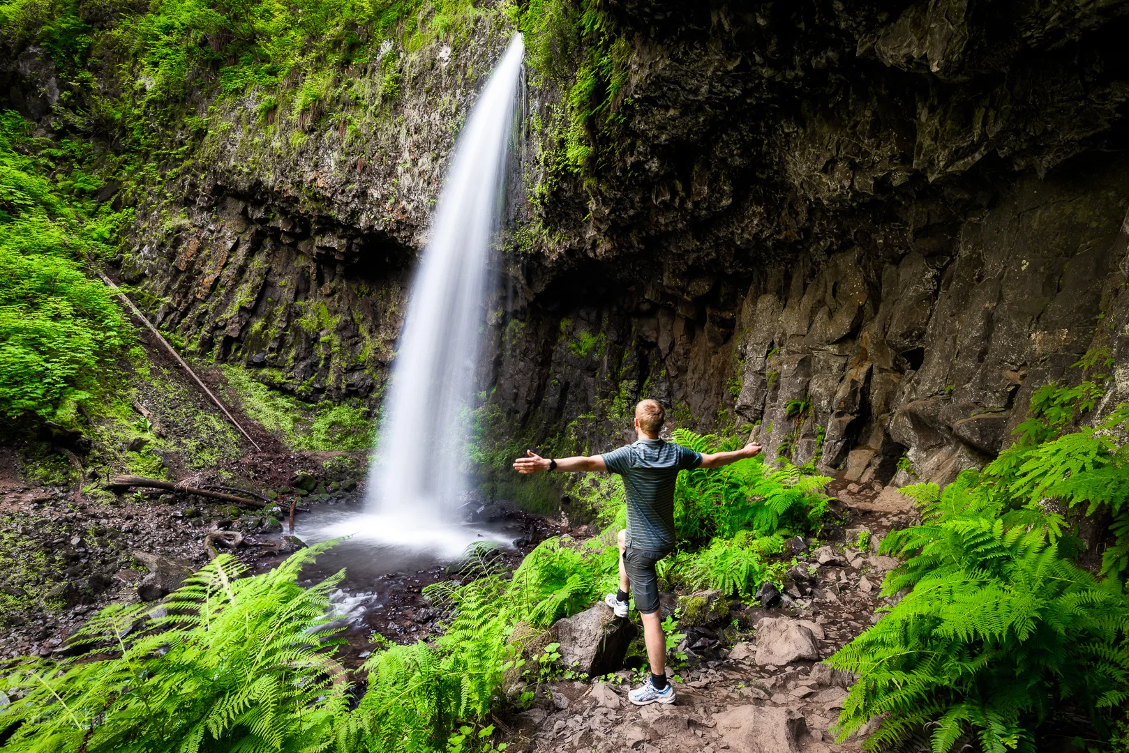 Upper Latourell Falls in the Columbia River Gorge - just couldn't resist posing in this green oasis!