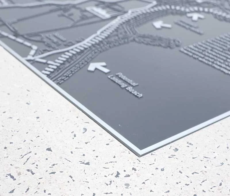 Detail of the zinc etched and polished concrete finish.
