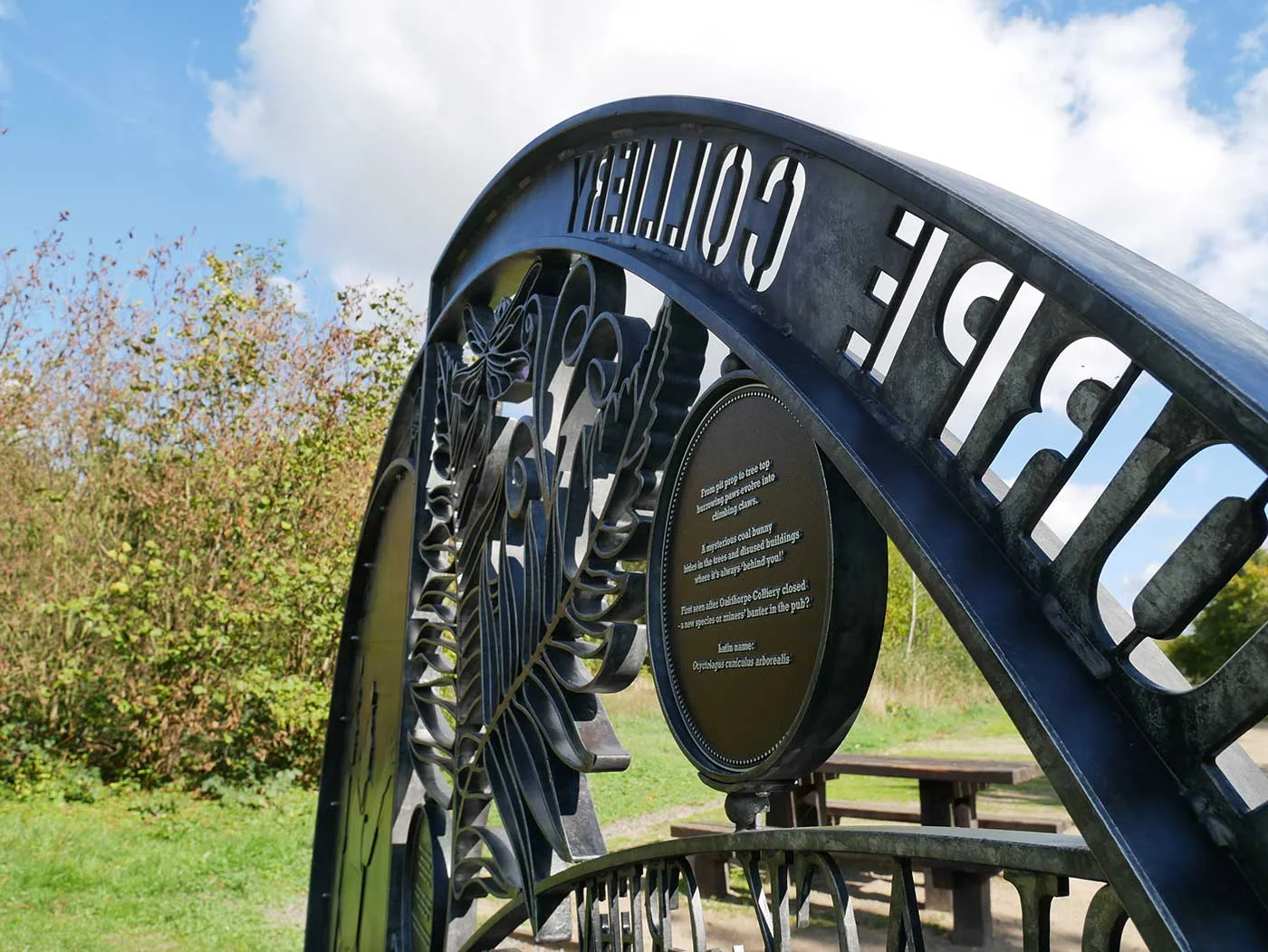 A miners wheel used as a template to carry the interpretation of the National Forest.