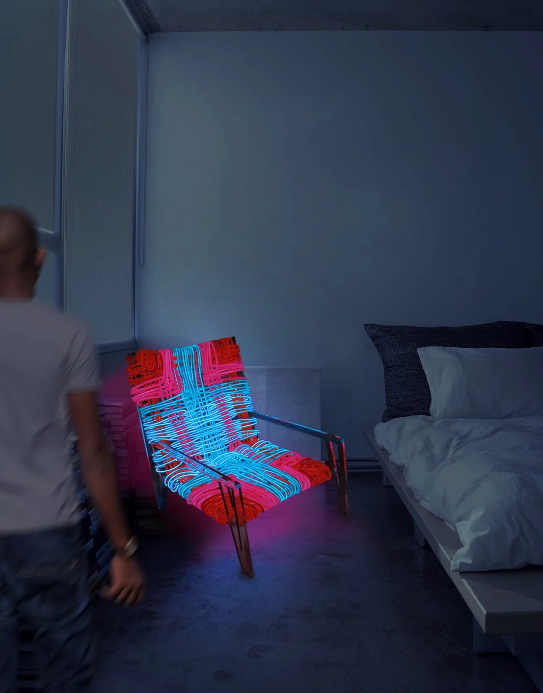  A rendering of the chair in a bedroom 