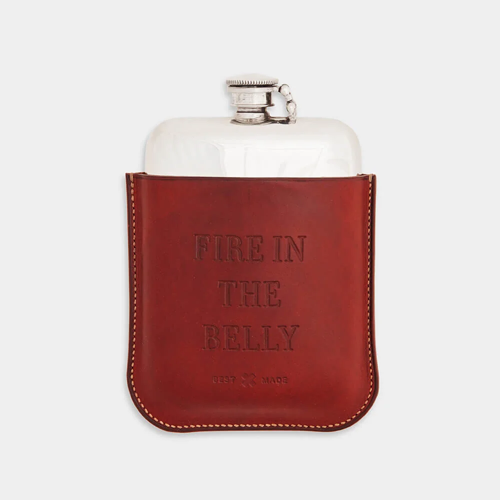 Pewter Flask with Leather Case
