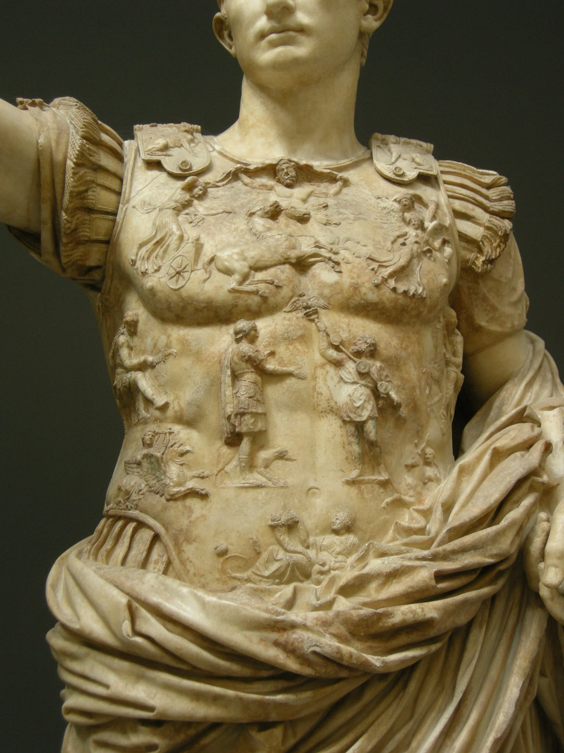 Caelus appears at the top of the curiass of Augustus of Prima Porta. One of the few depictions of Caelus in art.