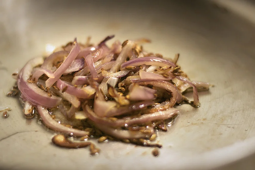 Yummy stir fried cumin and onions.