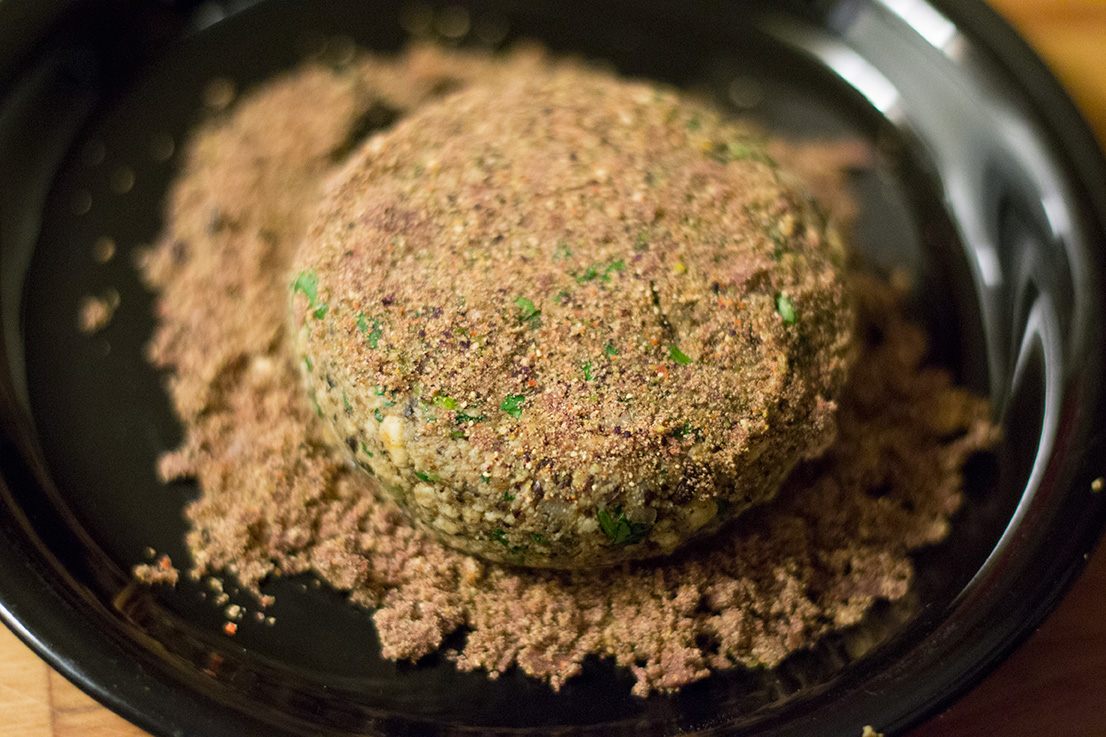 the burgers coated with chip crumbs