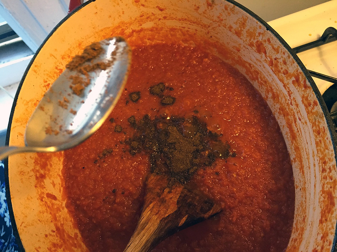 All the spices go in.