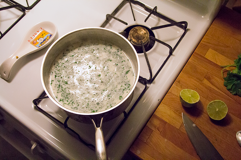 Milk, Cilantro and salt.