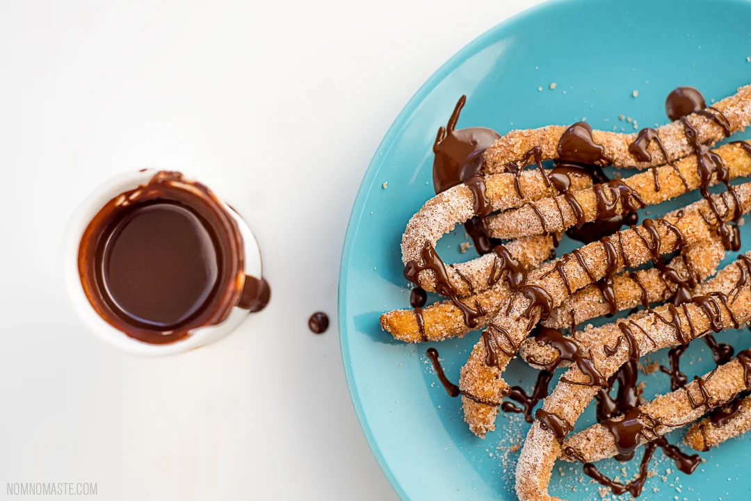 Churros with Cinnamon Cardamom Sugar and Dark Chocolate Dip
