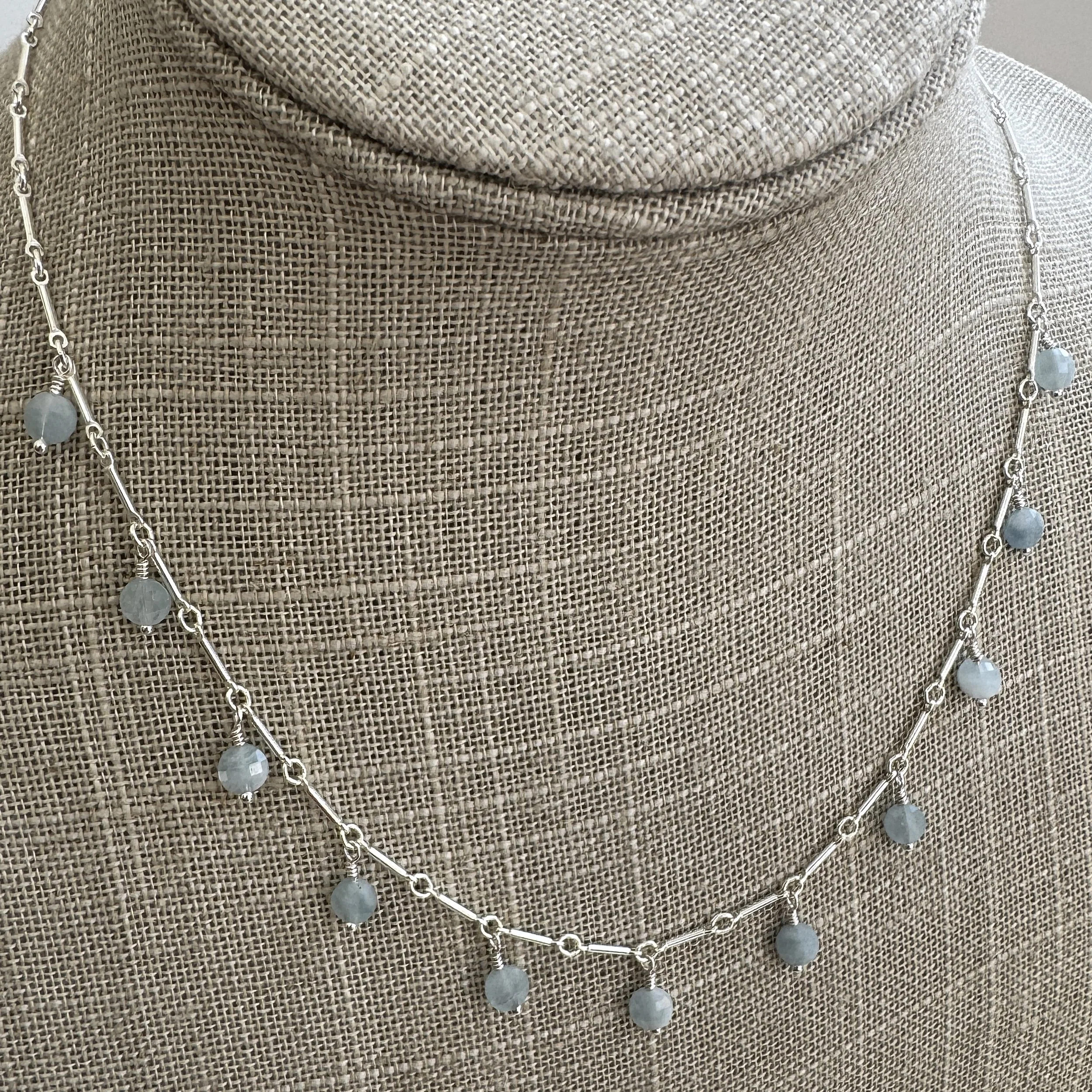 aquamarine disk/ bar chain necklace