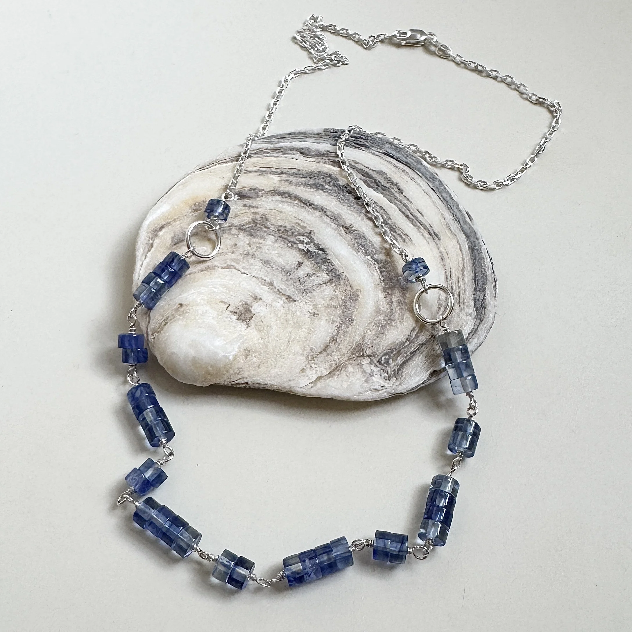 blue quartz  heishi stack necklace