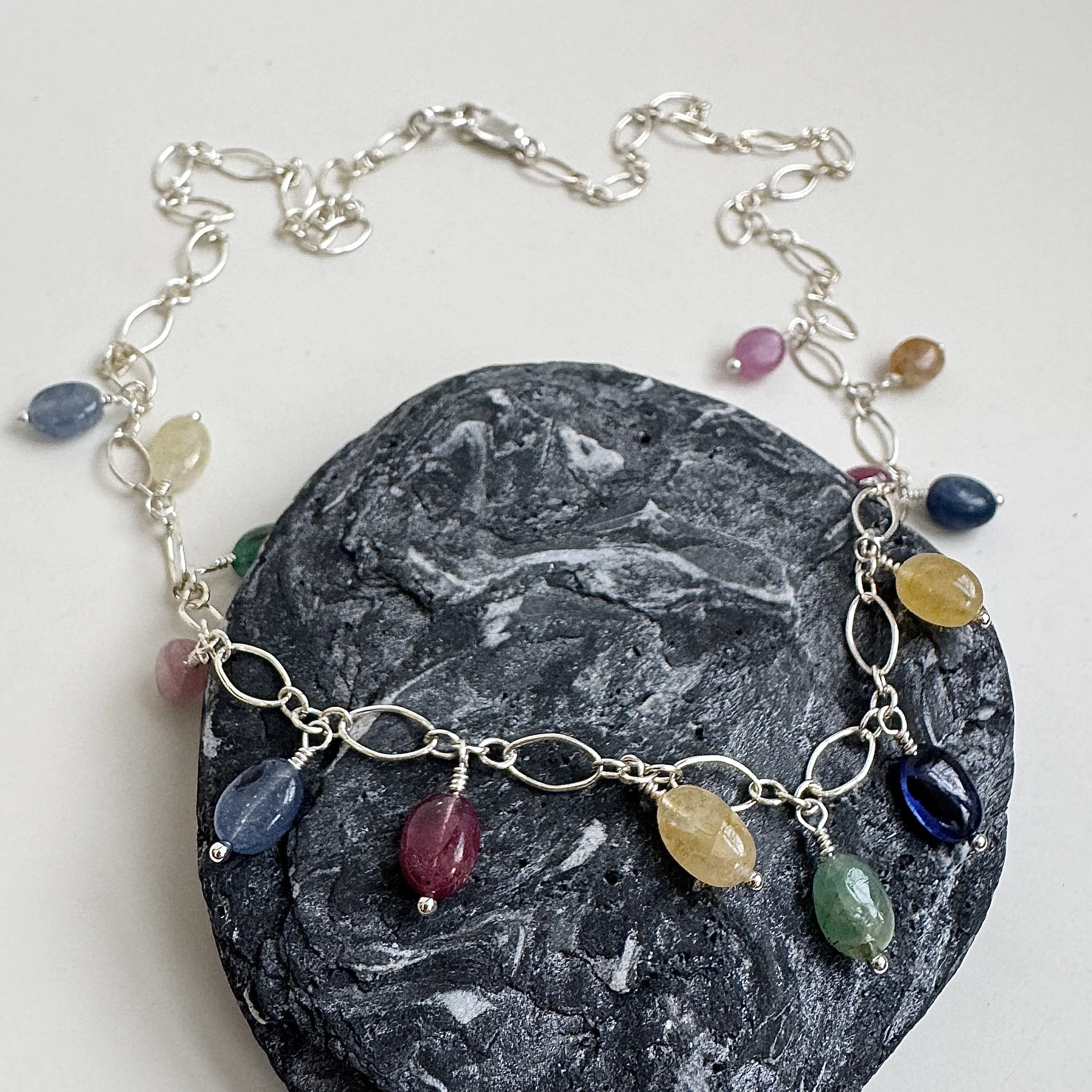 multi sapphire drop necklace