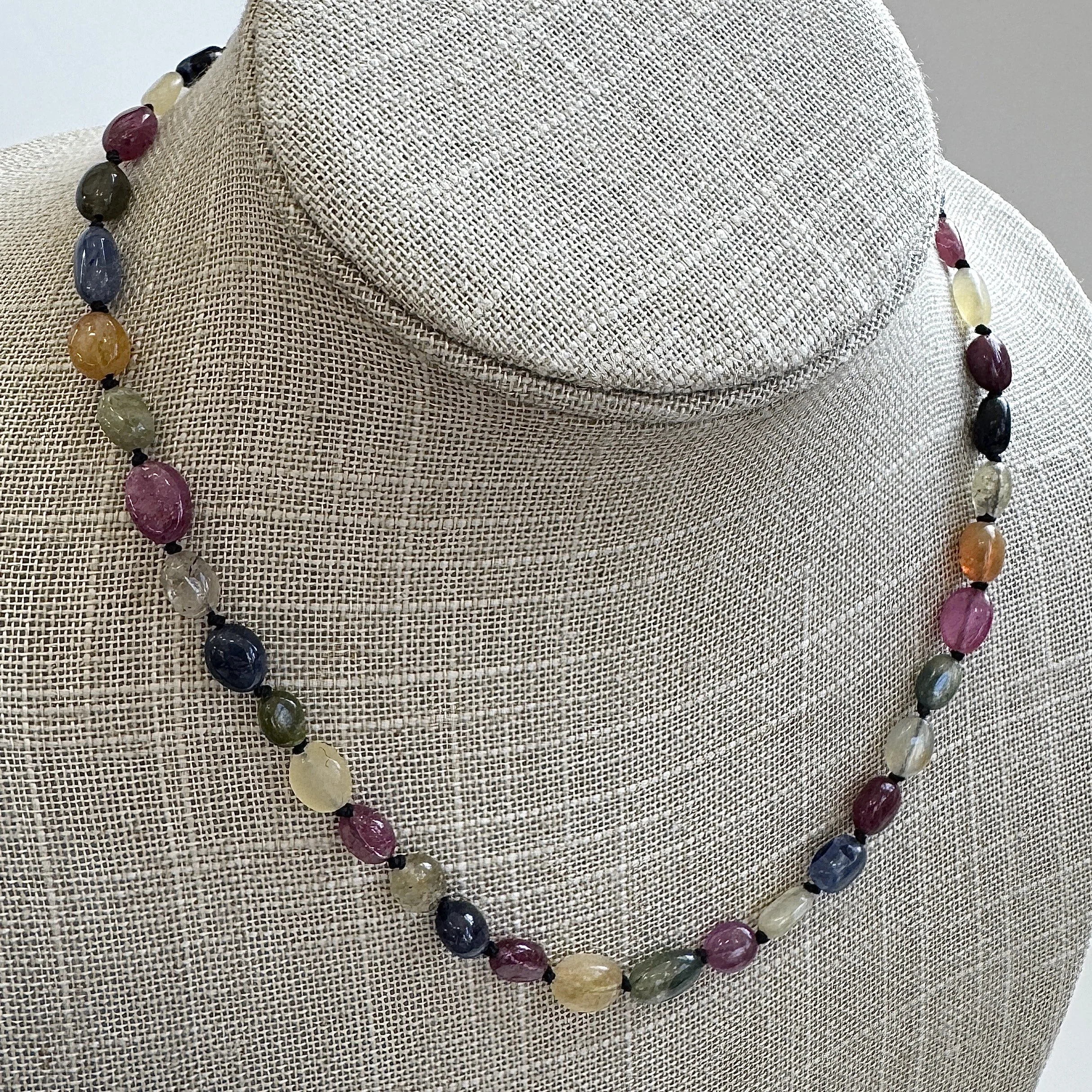 multi sapphire silk knot necklace
