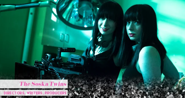 Jen Soska and Sylvia Soska on the set of See No Evil 2 . Photo by Katie Yu ( www.katieyu.com)